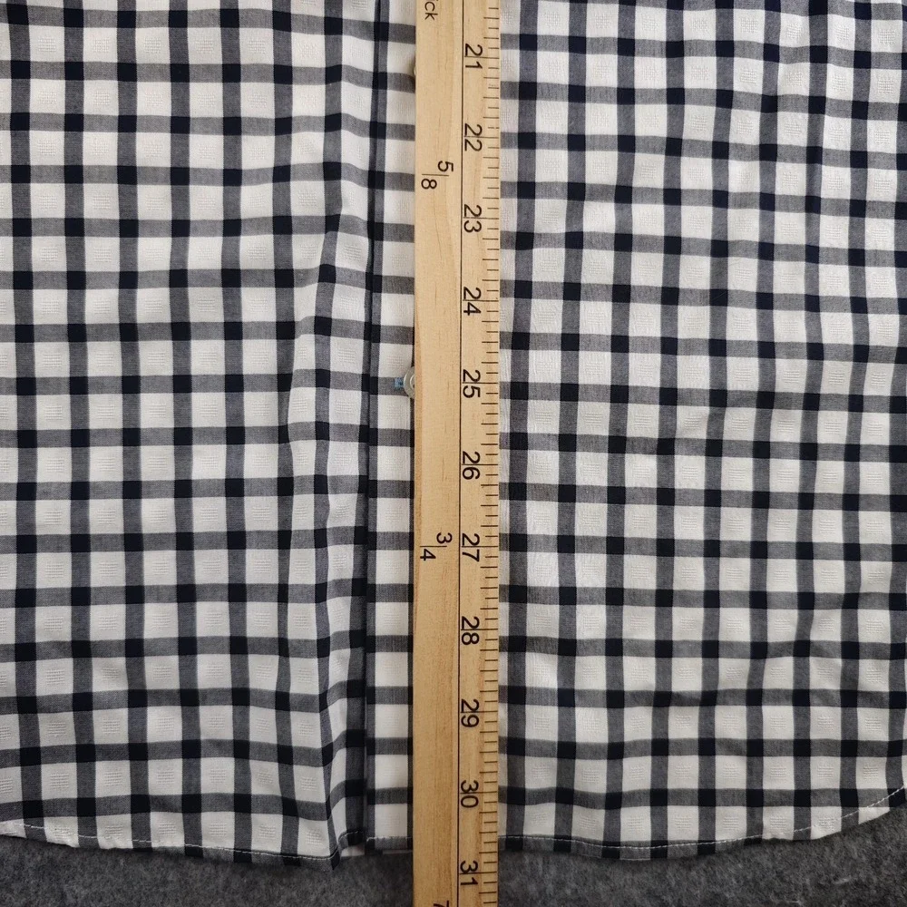 Banana Republic Shirt Mens Medium Grant Fit Non Iron Stretch White Blue Check